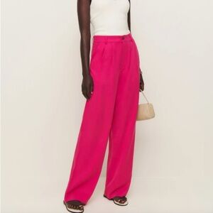 Reformation Hot Pink Linen High Rise Vesta Pants